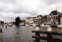 View of the historical downtown of Alphen aan den Rijn along the river Rijn